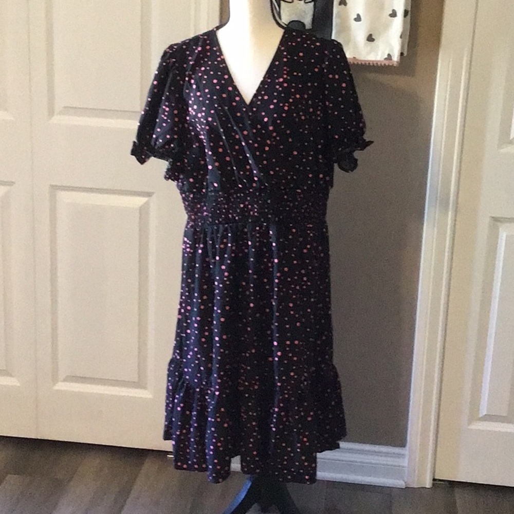 Emery Rise wrap Dress black with pink polka dots NWT 2XL